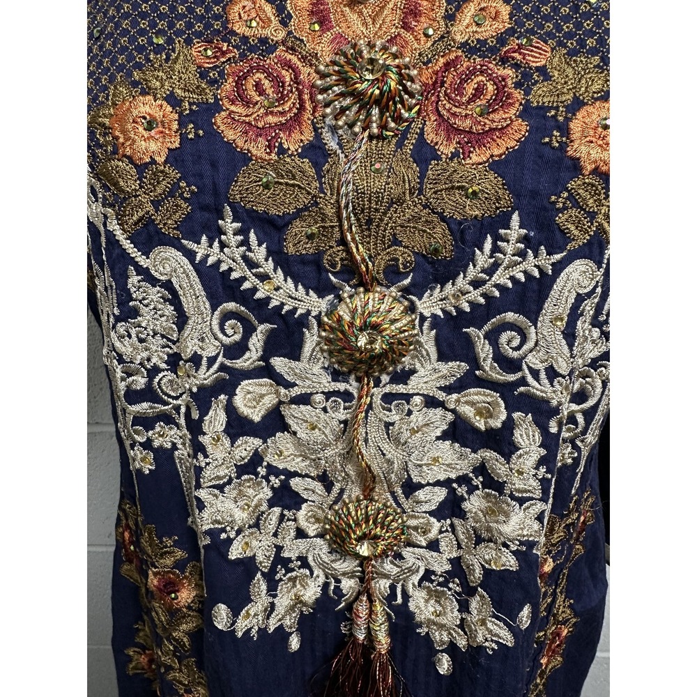 Embroidered Kurta Dress Womens Medium Blue Floral‎ Shalwar Kameez Tassel Ethnic - Picture 4 of 16